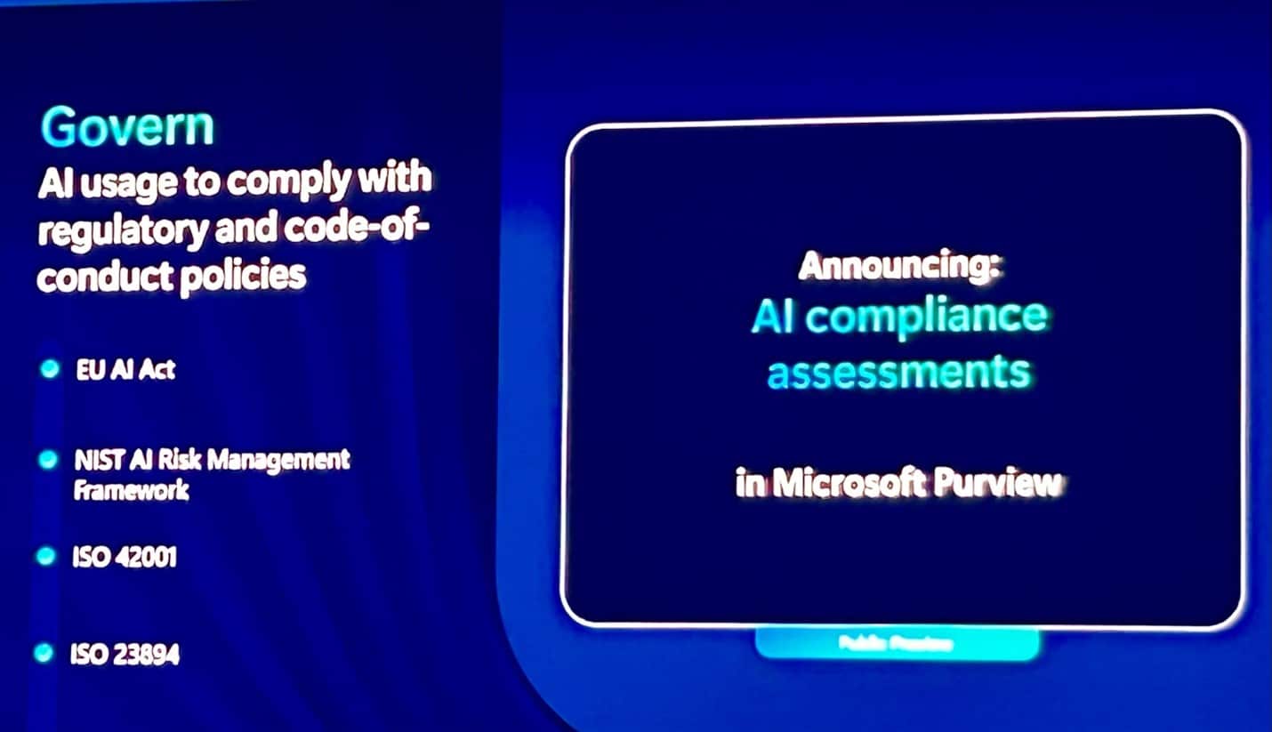 Photo: Public announcement of new AI security compliance features in Microsoft Purview.